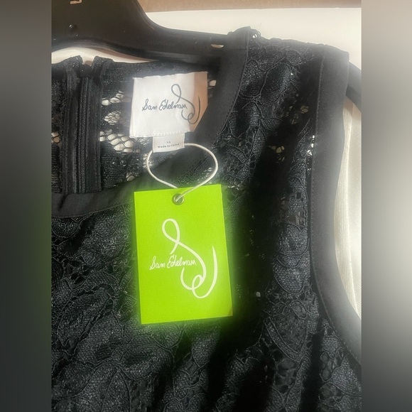 Sam Edelman Size 16 Black Lace Crochet Mini Dress, Crystal Waist design NWT - Picture 7 of 11